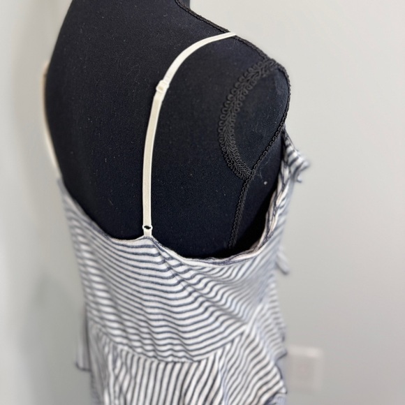 Max Studio Ruffle Detail Sleeveless White and Blue Stripe Maxi Dress - Picture 4 of 8